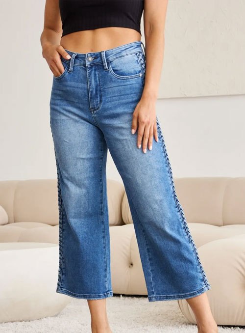 Women's Judy Blue Full Size Braid Side Detail Wide Leg Jeans