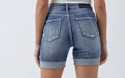 Women's RISEN Full Size Distressed Rolled Denim Shorts with Pockets