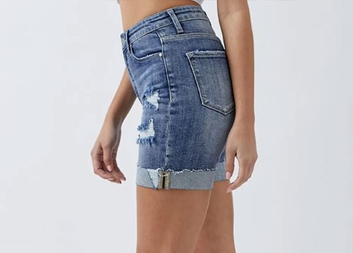 Women's RISEN Full Size Distressed Rolled Denim Shorts with Pockets