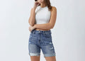 Women's RISEN Full Size Distressed Rolled Denim Shorts with Pockets