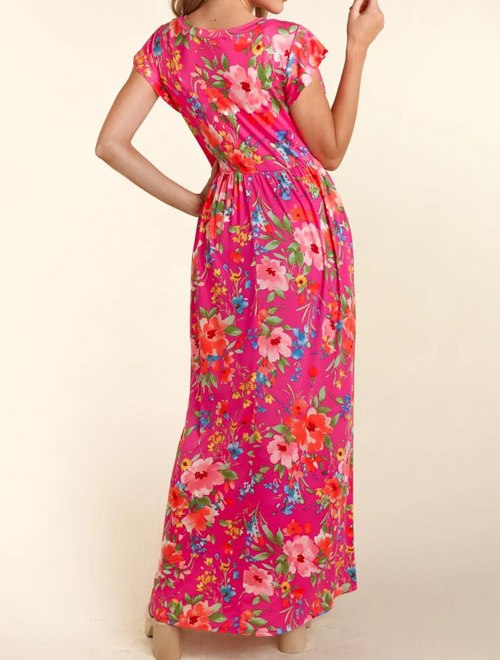 Women's Haptics Floral Ruffled Round Neck Cap Sleeve Dress
