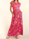 Women's Haptics Floral Ruffled Round Neck Cap Sleeve Dress