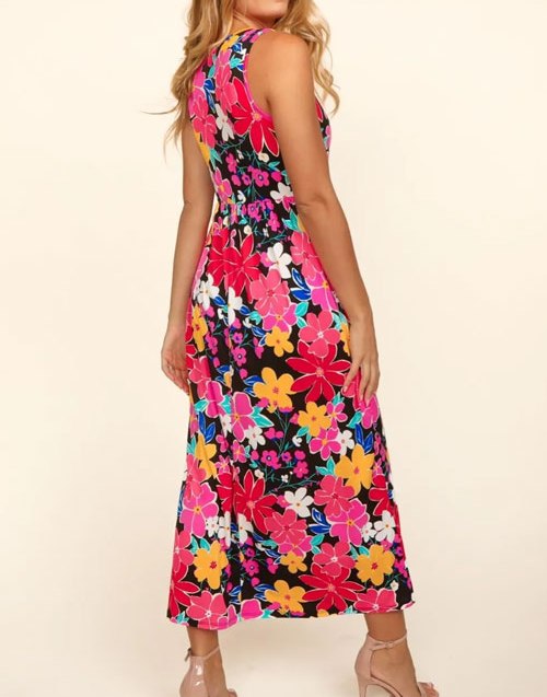 Women's Haptics Pocketed Floral Round Neck Sleeveless Midi Dress