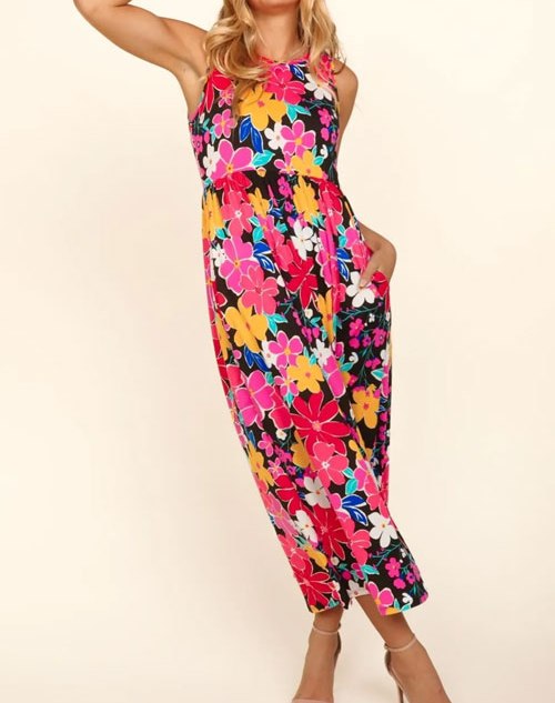 Women's Haptics Pocketed Floral Round Neck Sleeveless Midi Dress