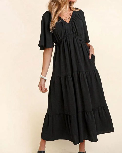 Women's Haptics Tiered Babydoll Maxi Dress with Side Pocket