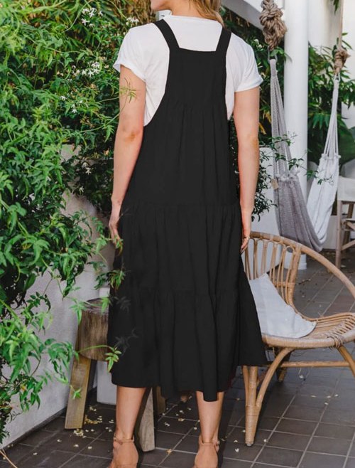 Women's ODDI Full Size Sleeveless Tiered Midi Dress