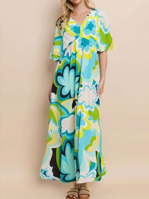 Women's ODDI Floral Printed Slit Maxi Dress