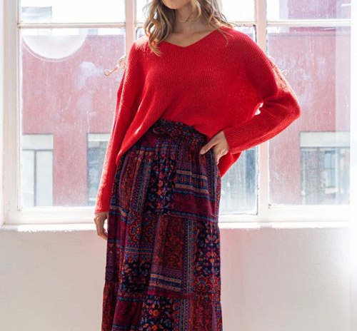 Women's ODDI Full Size Printed Tiered Maxi Skirt