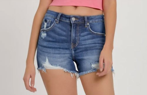 Women's RISEN Mid-Rise Distressed Denim Shorts