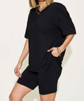 Women's Basic Bae Full Size V-Neck Drop Shoulder T-Shirt and Shorts Set