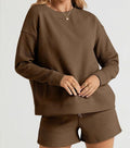 Women's Double Take Full Size Texture Long Sleeve Top and Drawstring Shorts Set