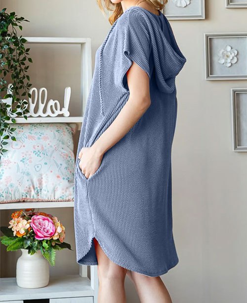 Women's Heimish Full Size Ribbed Short Sleeve Hooded Dress