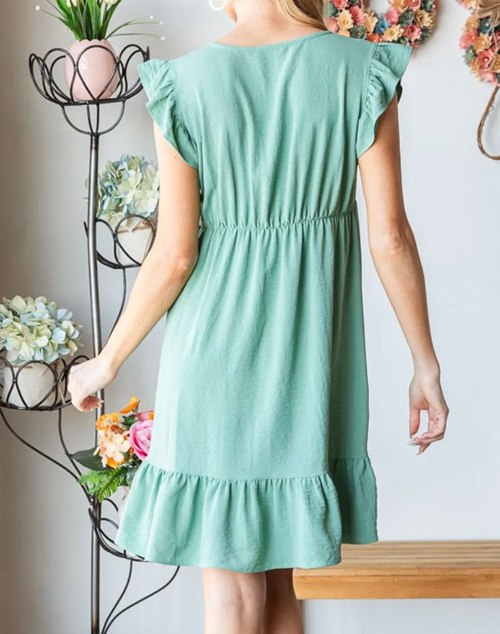 Women's Heimish Full Size Short Sleeve V Neck Ruffled Hem Dress
