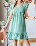 Women's Heimish Full Size Short Sleeve V Neck Ruffled Hem Dress