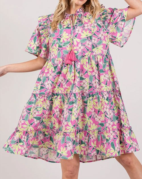 Women's SAGE + FIG Floral Ruffle Short Sleeve Dress