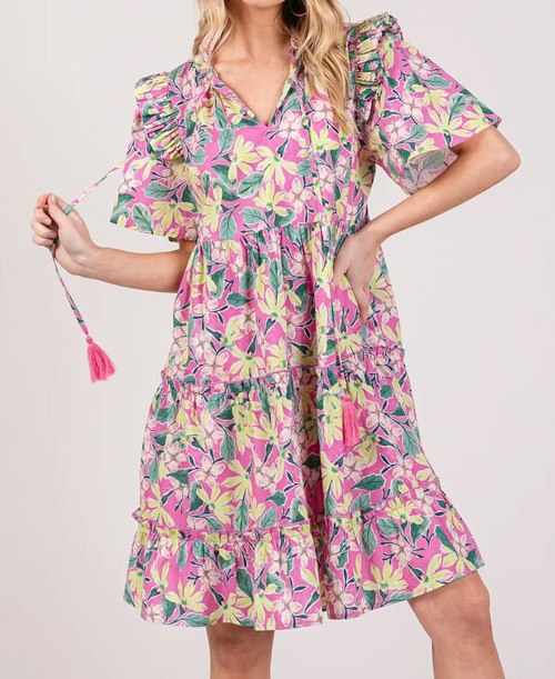 Women's SAGE + FIG Floral Ruffle Short Sleeve Dress