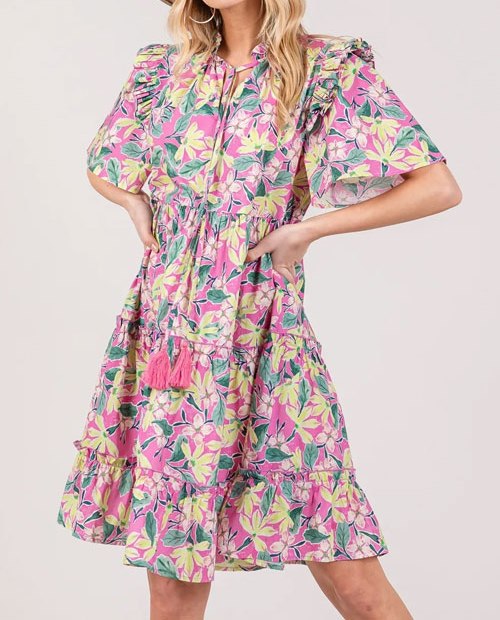 Women's SAGE + FIG Floral Ruffle Short Sleeve Dress