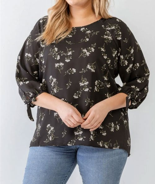 Women's Plus Size Floral Round Neck Blouse