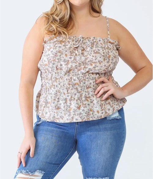 Women's Plus Size Frill Floral Square Neck Cami