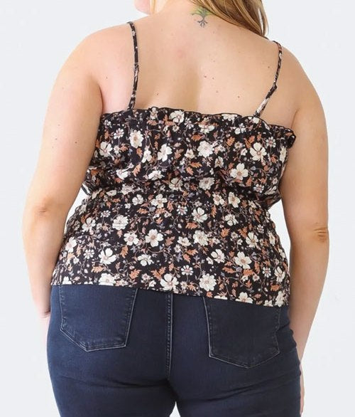 Women's Plus Size Frill Floral Square Neck Cami