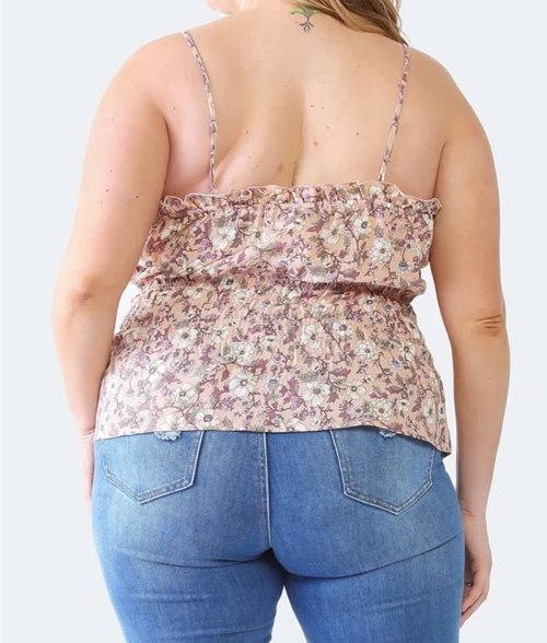 Women's Plus Size Frill Floral Square Neck Cami