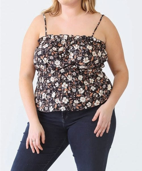 Women's Plus Size Frill Floral Square Neck Cami
