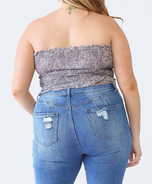 Women Plus Size Drawstring Smocked Floral Tube Top