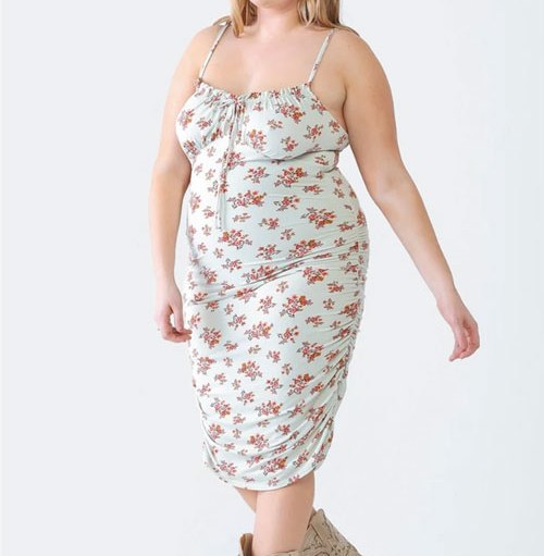 Women's Blue Leopard Plus Size Ruched Floral Square Neck Cami Dress