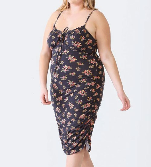 Women's Blue Leopard Plus Size Ruched Floral Square Neck Cami Dress