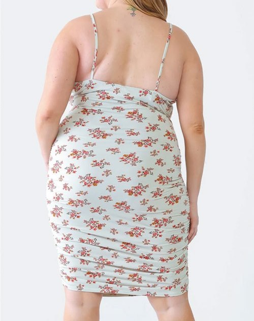 Women's Blue Leopard Plus Size Ruched Floral Square Neck Cami Dress