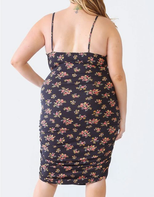 Women's Blue Leopard Plus Size Ruched Floral Square Neck Cami Dress