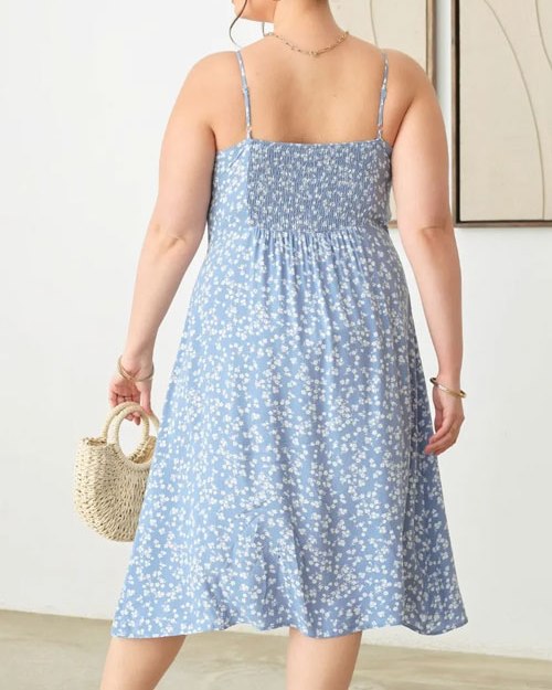 Women's Plus Size Cutout Floral Spaghetti Strap Dress