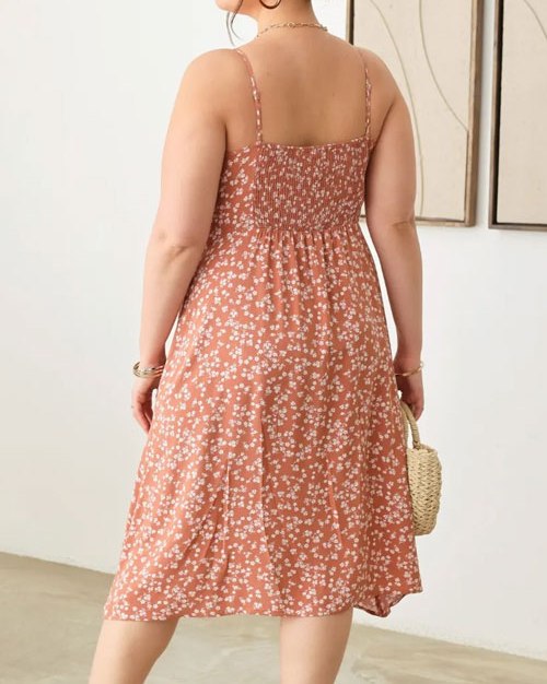 Women's Plus Size Cutout Floral Spaghetti Strap Dress