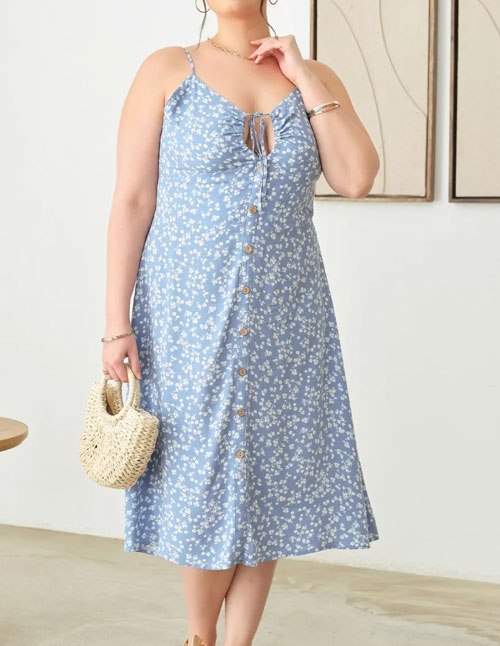 Women's Plus Size Cutout Floral Spaghetti Strap Dress