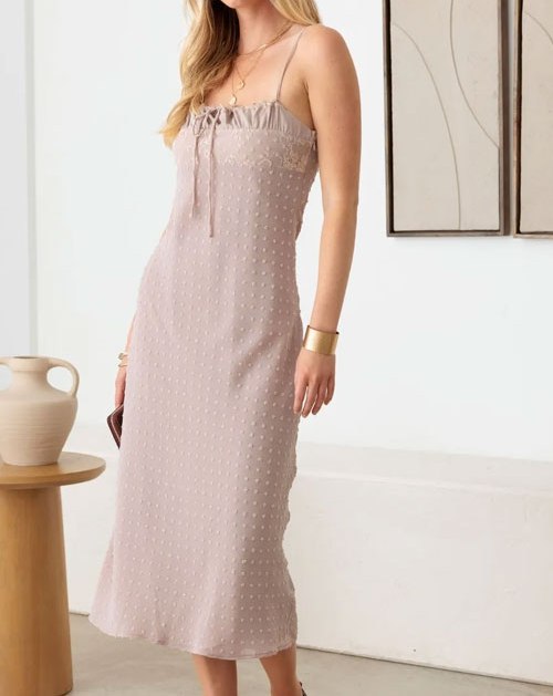 Women's Le Lis Swiss Dot Lace Detail Midi Cami Dress