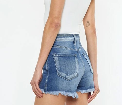 Women's Kancan Button Fly High Rise Raw Hem Denim Shorts