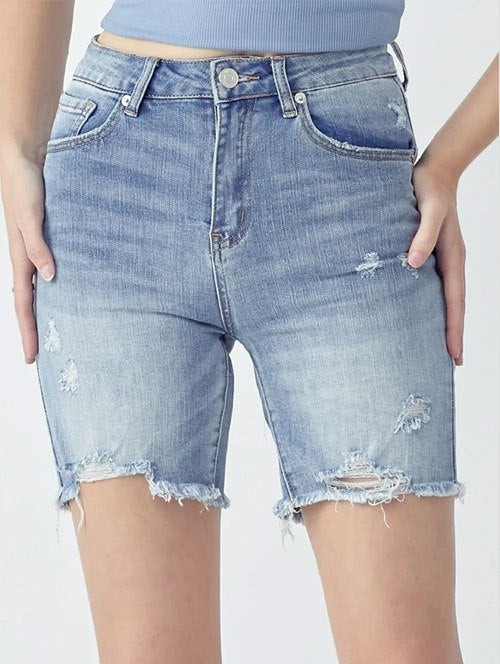 Women's RISEN High Rise Distressed Denim Shorts