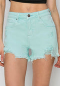 Women's RISEN Mid Waist Frayed Hem Denim Shorts