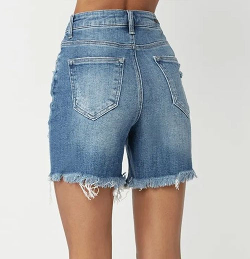 Women's RISEN High Waisted Distressed Denim Shorts