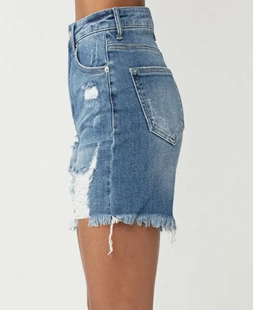 Women's RISEN High Waisted Distressed Denim Shorts