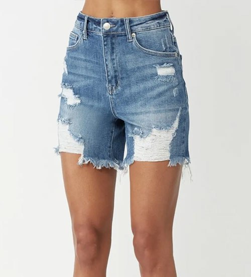 Women's RISEN High Waisted Distressed Denim Shorts