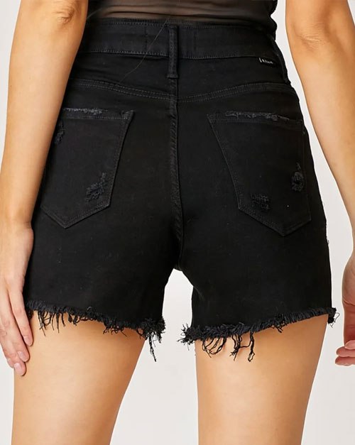 Women's RISEN Frayed Hem Denim Shorts with Fringe Detail Pockets