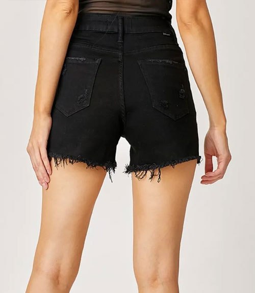Women's RISEN Frayed Hem Denim Shorts with Fringe Detail Pockets