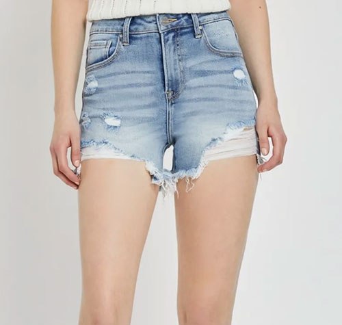 Women's RISEN High Rise Distressed Denim Shorts
