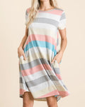 Women's BOMBOM Striped Short Sleeve Dress with Pockets