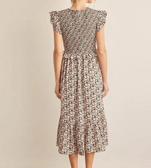 Women's In February Floral Smocked Ruffled Midi Dress
