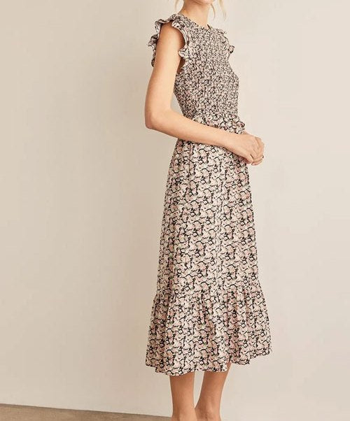 Women's In February Floral Smocked Ruffled Midi Dress