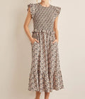 Women's In February Floral Smocked Ruffled Midi Dress
