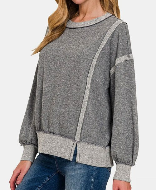 Women's Zenana Washed Exposed-Seam Sweatshirt