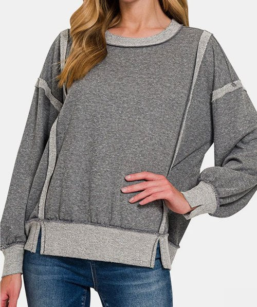 Women's Zenana Washed Exposed-Seam Sweatshirt